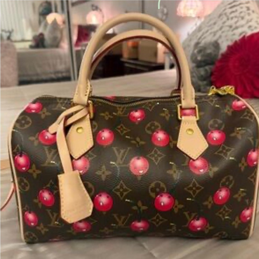 Cute fashion Brown Monogram Satchel with Red Cherry Print